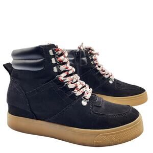 Steve Madden Wesley Black Suede Platform Lace-Up Sneaker Boots Women's Size 8